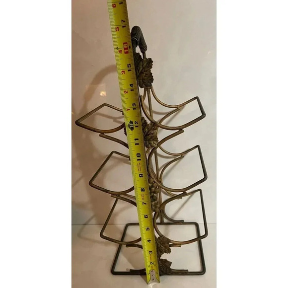 6 Wine Holder Bottle Chrome Brass Metal Rack Handle Grape Leaf Design Black Gold - Picture 6 of 8